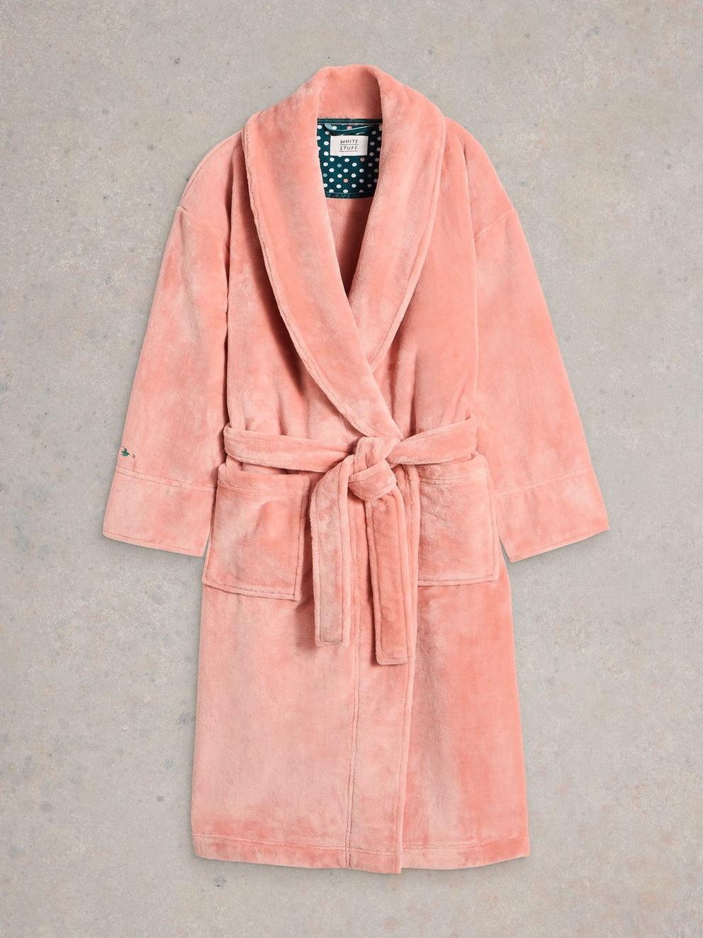 Clover Cosy Dressing Gown in MID PINK - FLAT FRONT