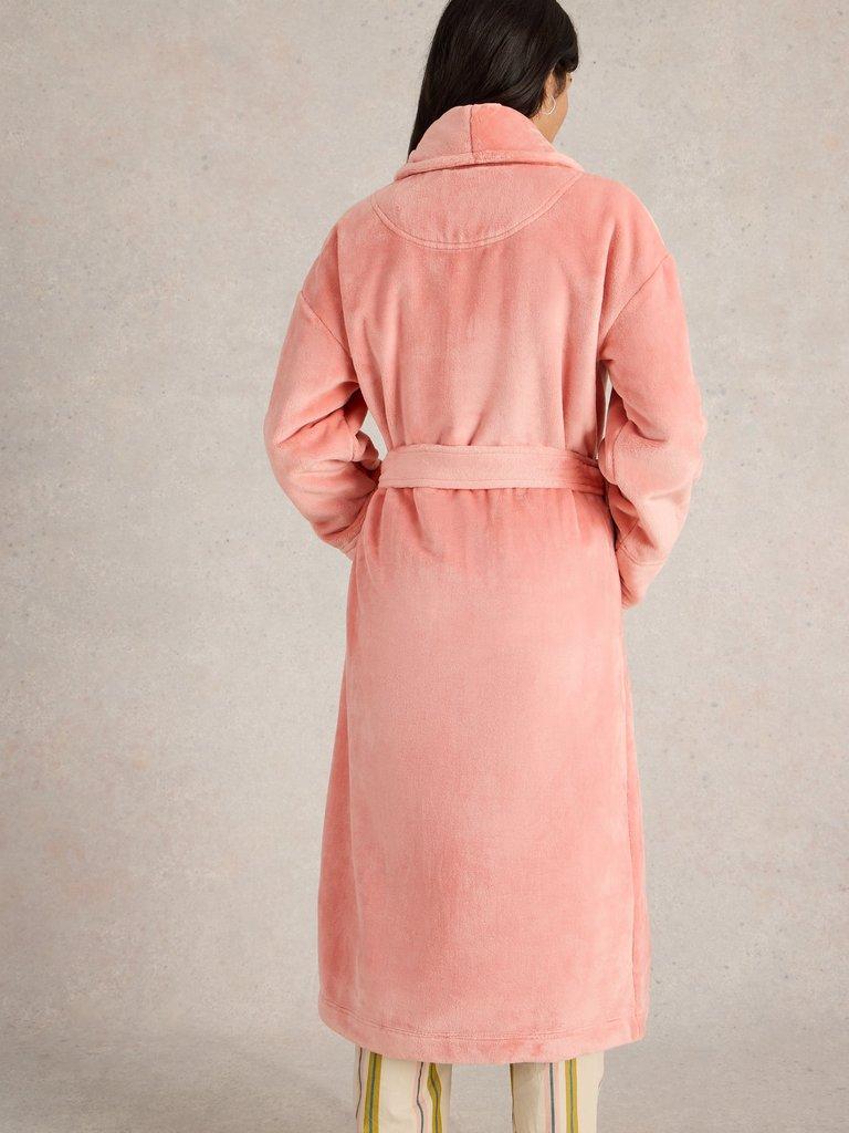 Clover Cosy Dressing Gown in MID PINK - MODEL BACK