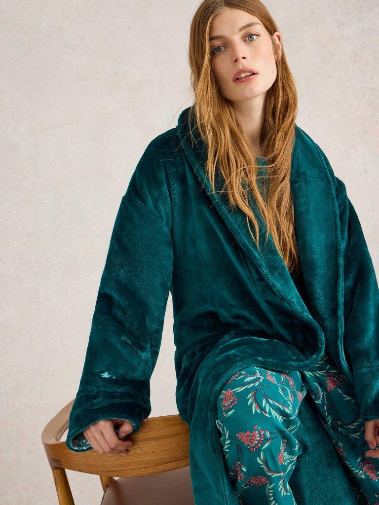 Clover Cosy Dressing Gown in MID TEAL - LIFESTYLE