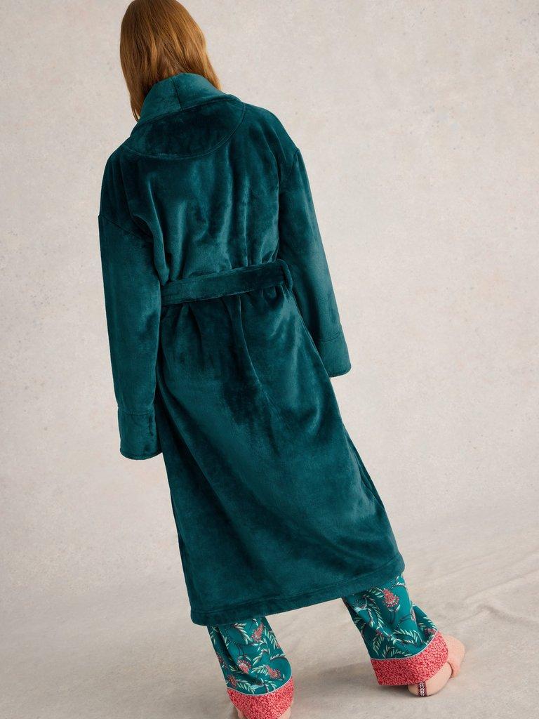 Clover Cosy Dressing Gown in MID TEAL - MODEL BACK