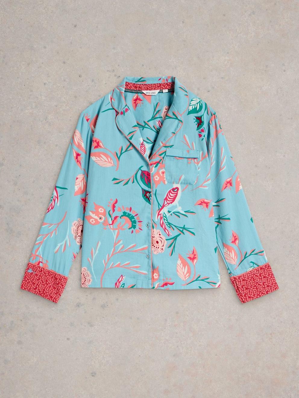 Nina Organic PJ Shirt in BLUE PR - FLAT FRONT