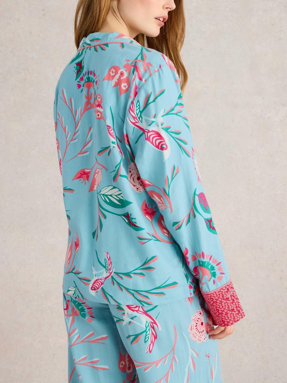 Nina Organic PJ Shirt in BLUE PR - MODEL BACK