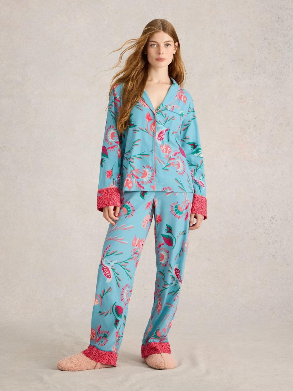 Nina Organic PJ Shirt in BLUE PR - MODEL FRONT