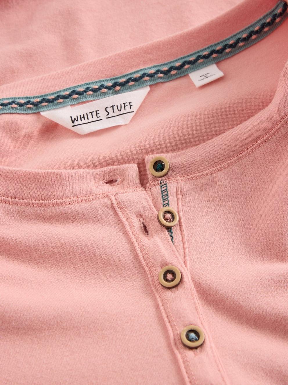 Hailey Henley Jersey Top in LGT PINK - FLAT DETAIL