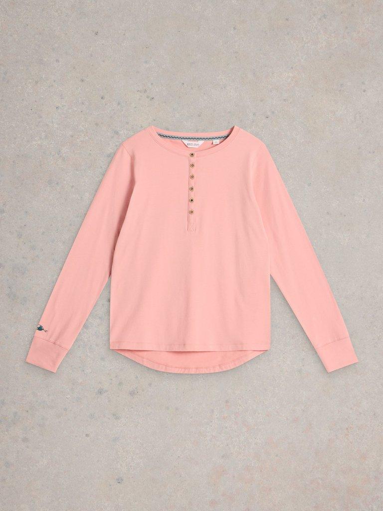 Hailey Henley Jersey Top in LGT PINK - FLAT FRONT