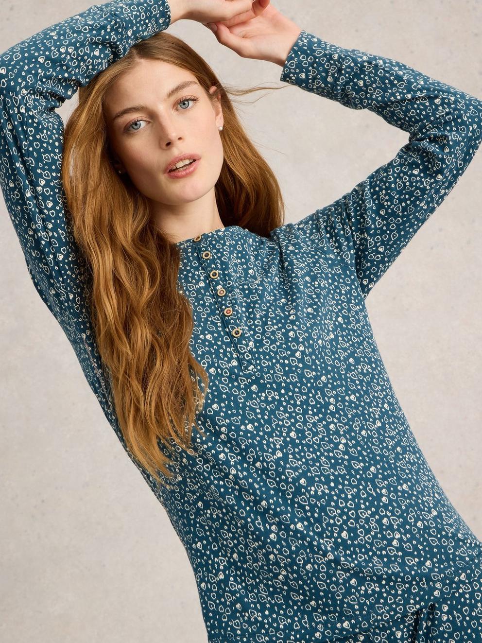 Hailey Henley Jersey Top in TEAL PR - LIFESTYLE