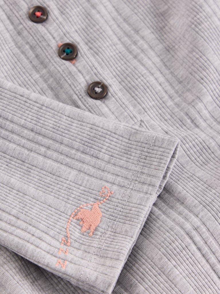 Hailey Rib Henley Jersey Top in GREY MARL - FLAT DETAIL