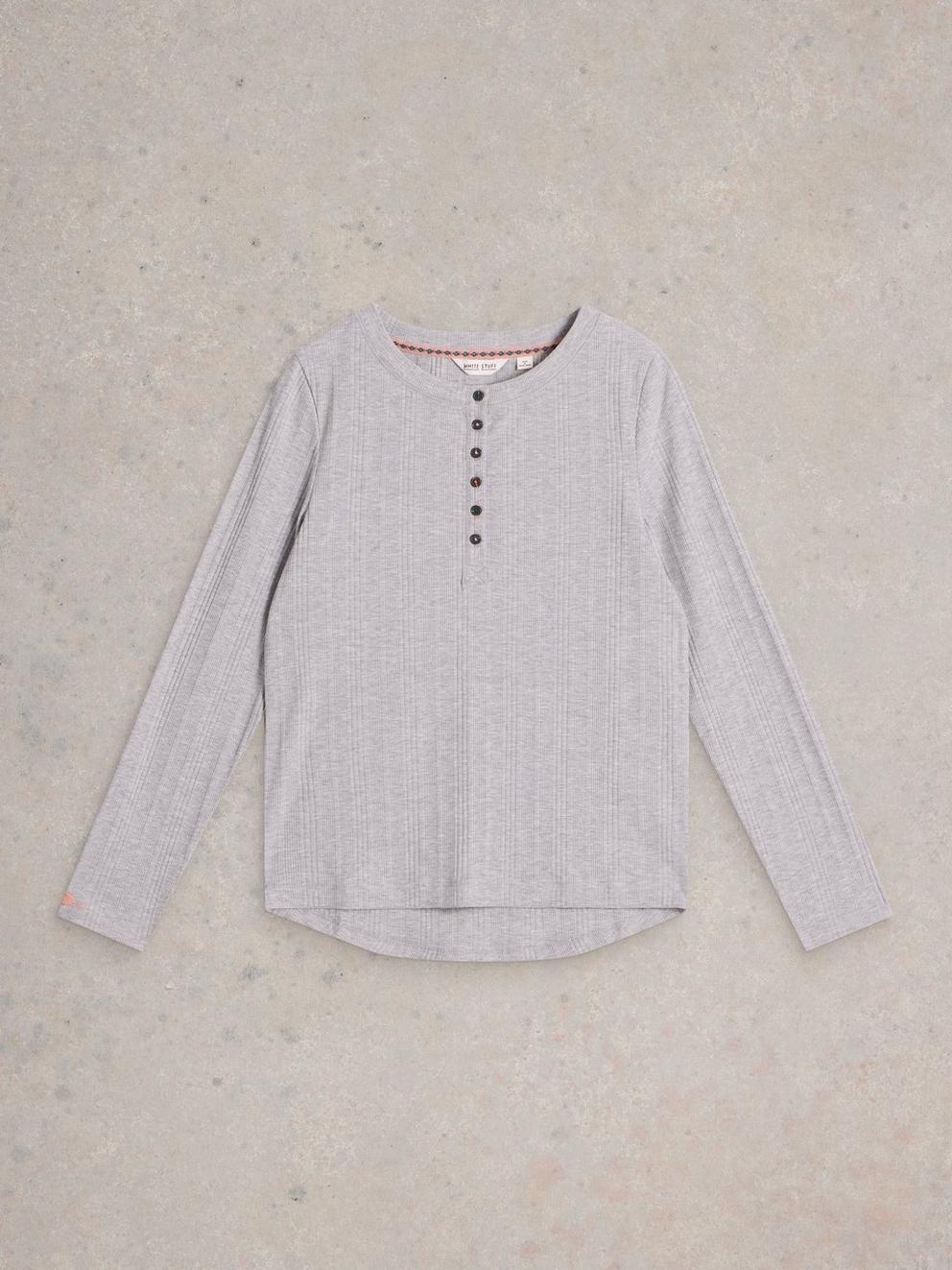 Hailey Rib Henley Jersey Top in GREY MARL - FLAT FRONT
