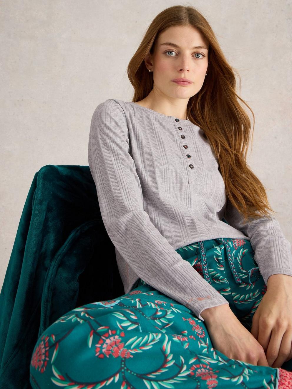 Hailey Rib Henley Jersey Top in GREY MARL - LIFESTYLE