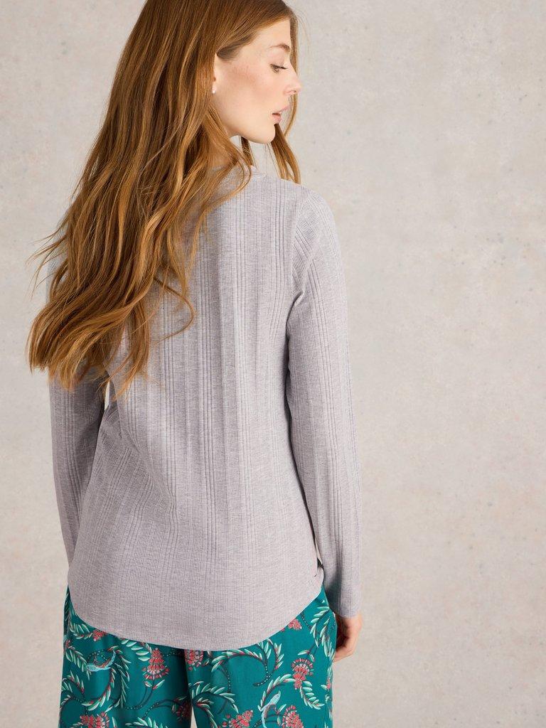 Hailey Rib Henley Jersey Top in GREY MARL - MODEL BACK