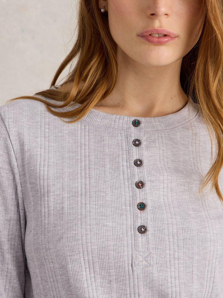 Hailey Rib Henley Jersey Top in GREY MARL - MODEL DETAIL