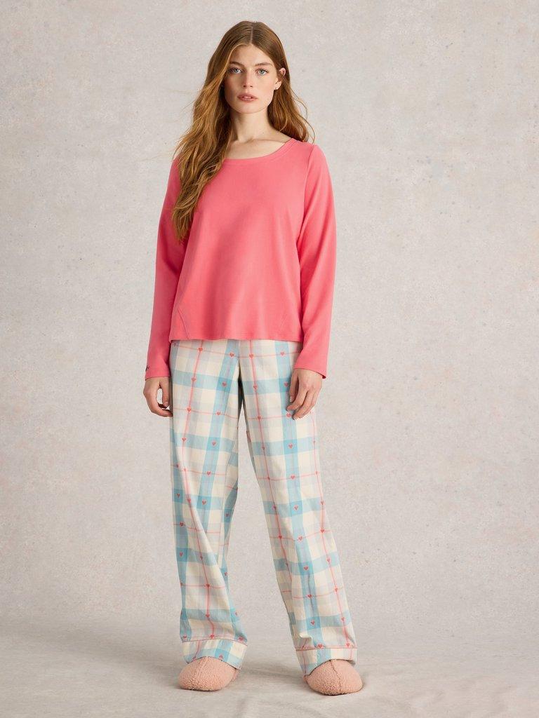 Eva Jersey PJ Top in BRT PINK - MODEL FRONT