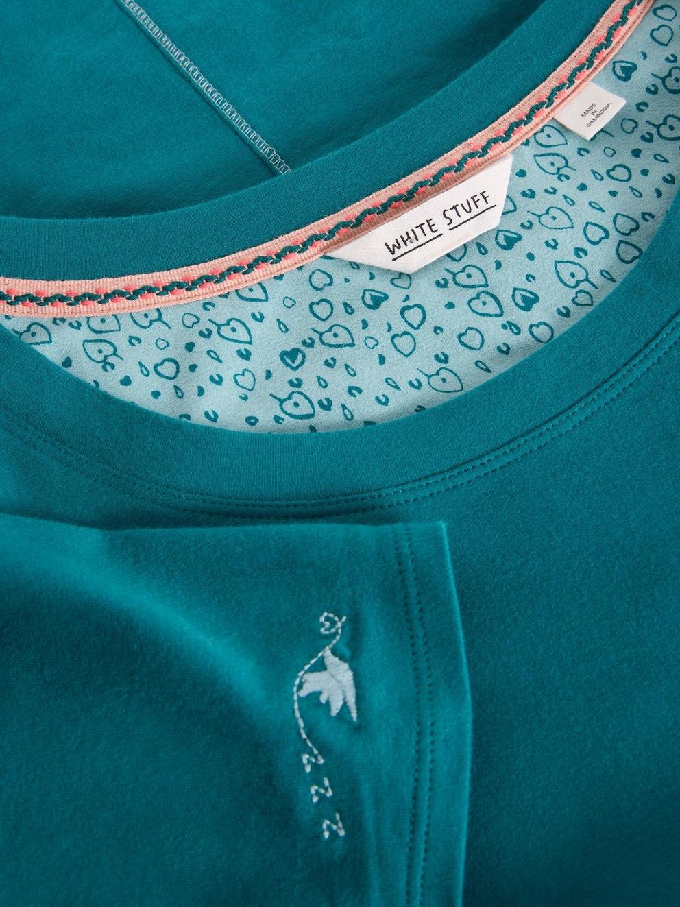 Eva Jersey PJ Top in MID TEAL - FLAT DETAIL