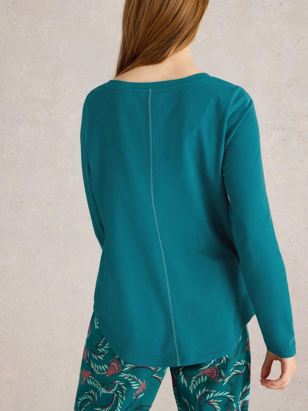 Eva Jersey PJ Top in MID TEAL - MODEL BACK