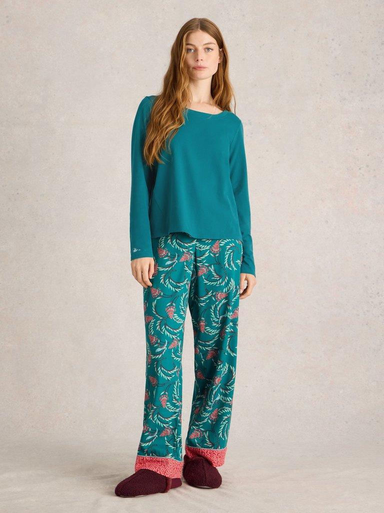 Eva Jersey PJ Top in MID TEAL - MODEL FRONT