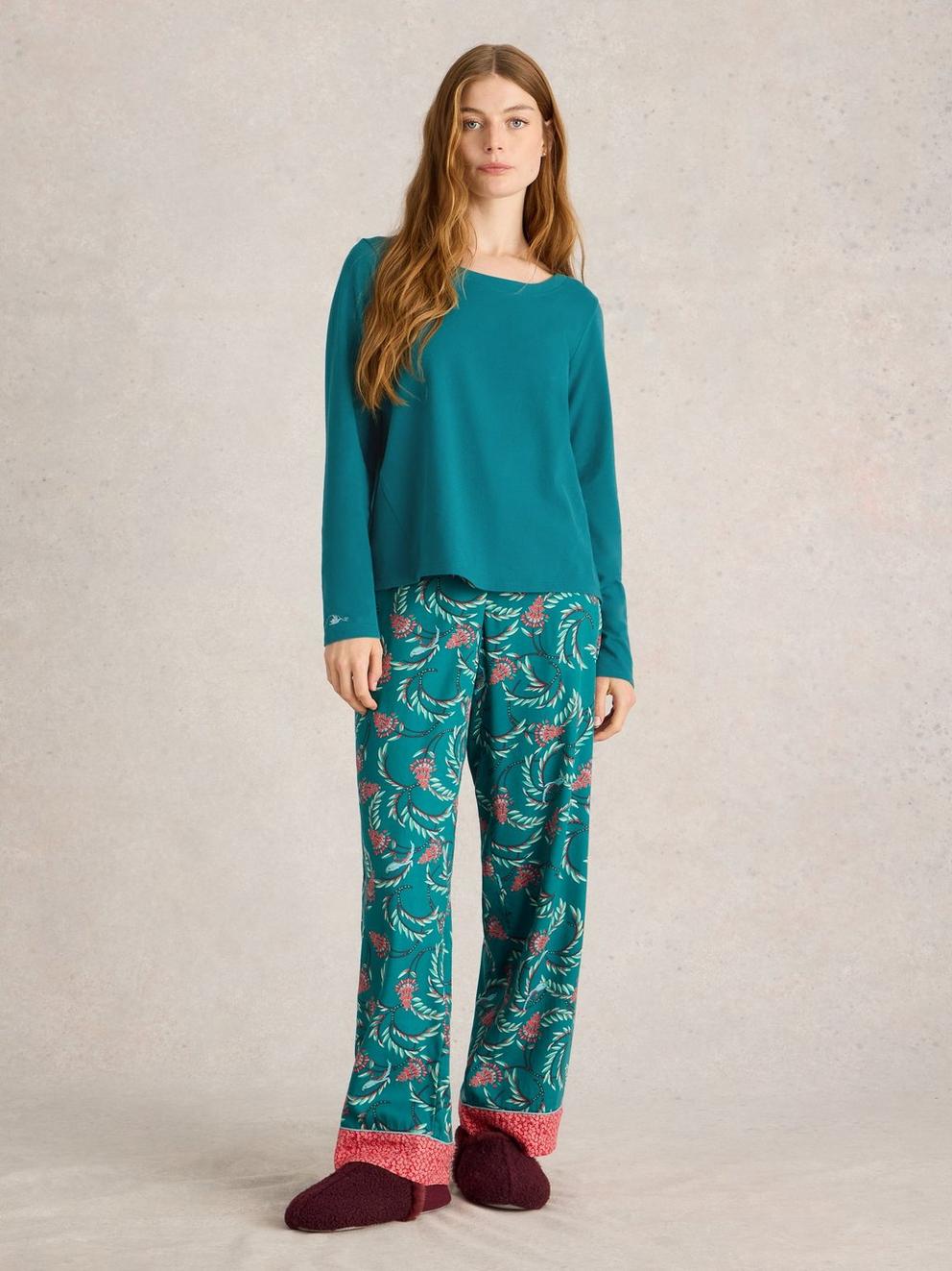 Eva Jersey PJ Top in MID TEAL - MODEL FRONT