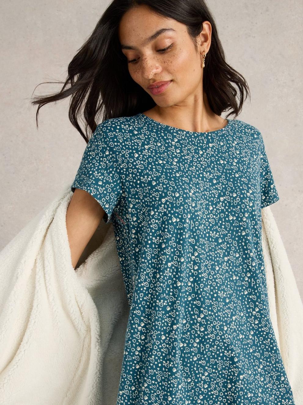 Tilda Midi Jersey Nightie in TEAL PR - MODEL DETAIL
