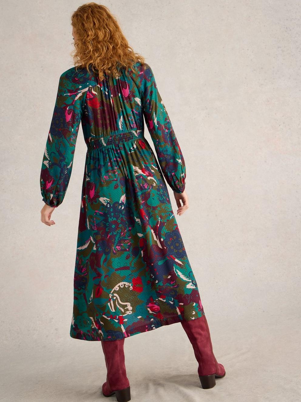 Izzy Midi Dress in GREEN PR - MODEL BACK