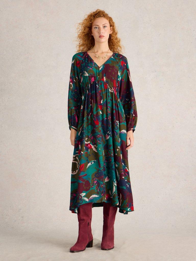 Izzy Midi Dress in GREEN PR - MODEL FRONT