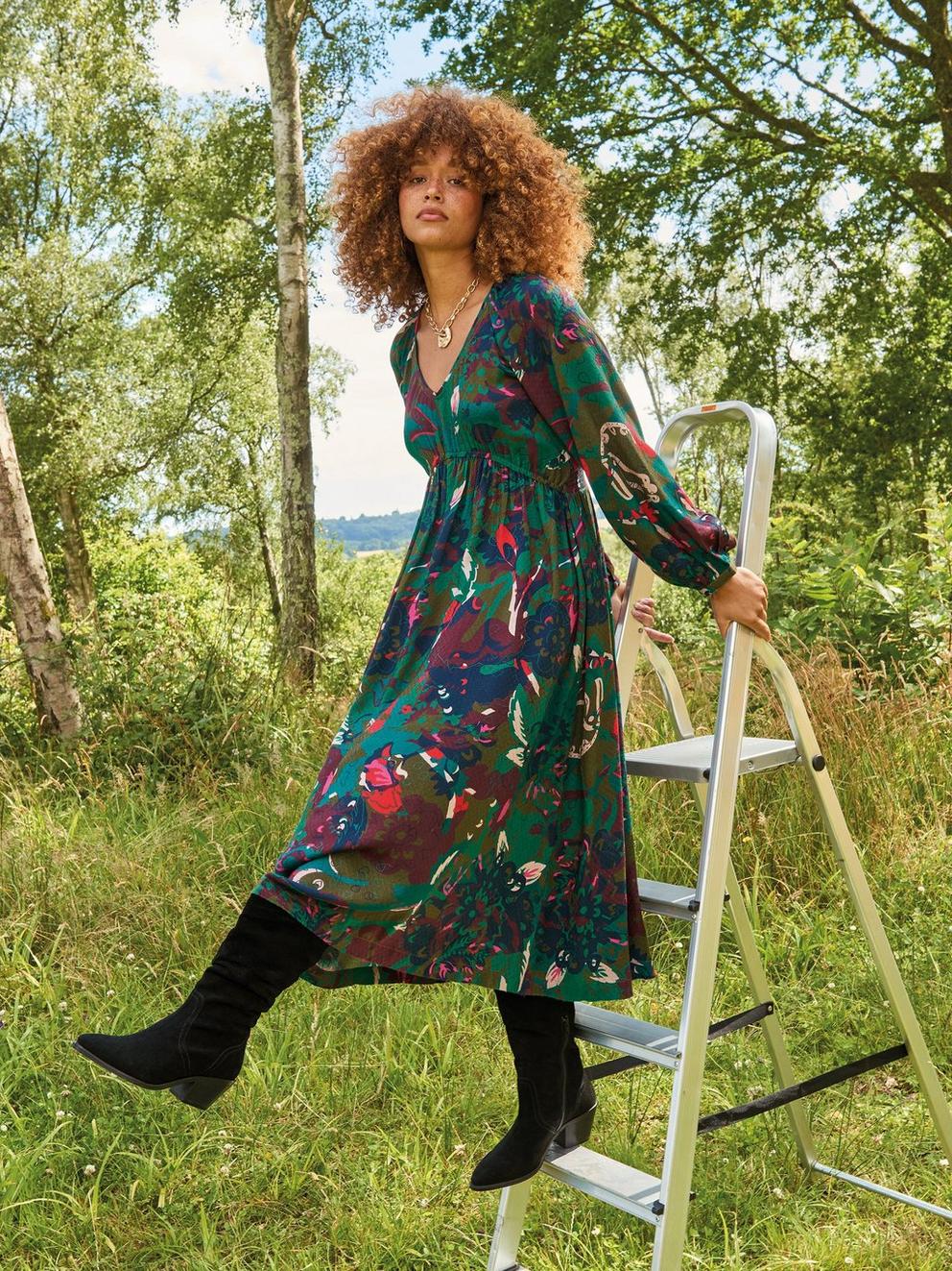 Izzy Midi Dress in GREEN PR - MIXED