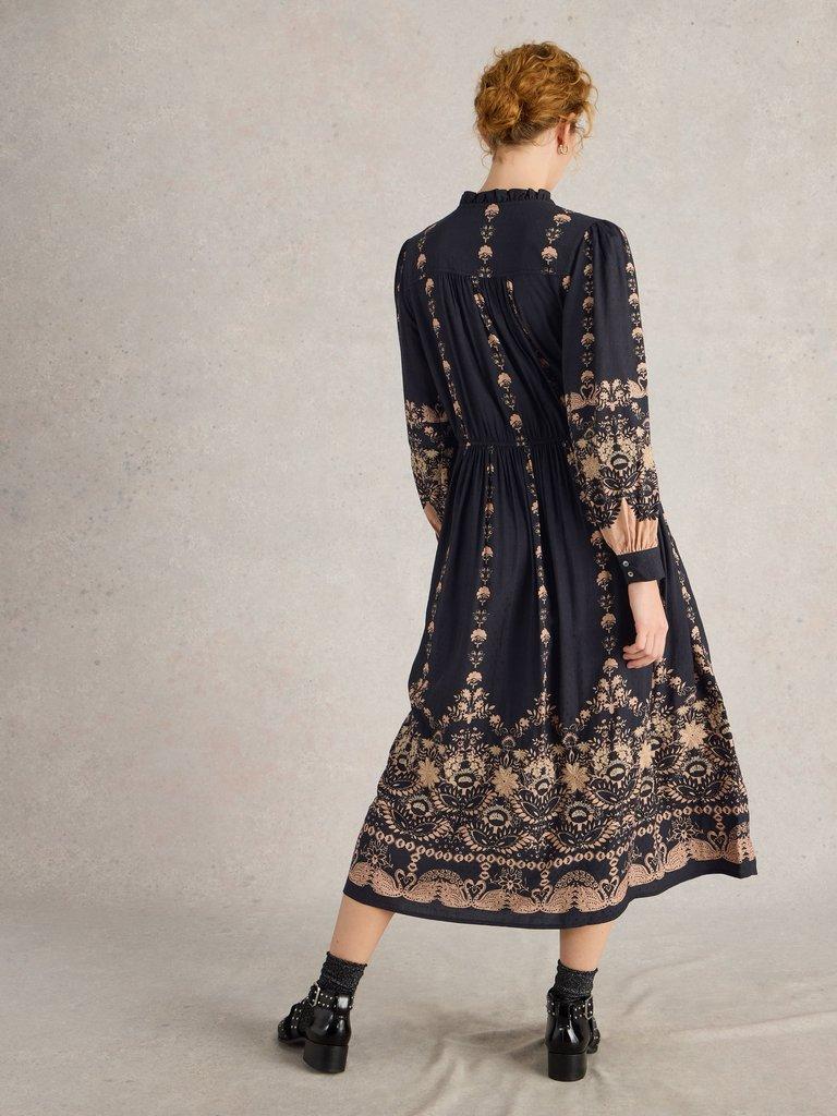 Robyn Embroidered Dress in BLK MLT - MODEL BACK