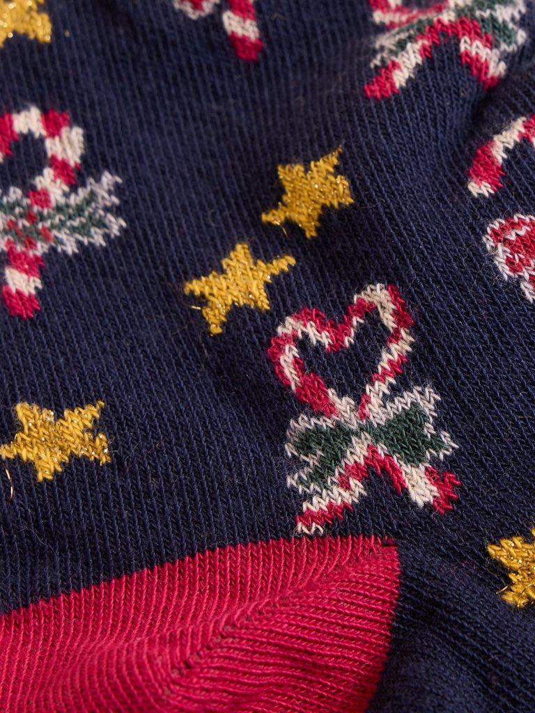 Candy Cane Sock in a Cracker in NAVY MULTI - FLAT DETAIL