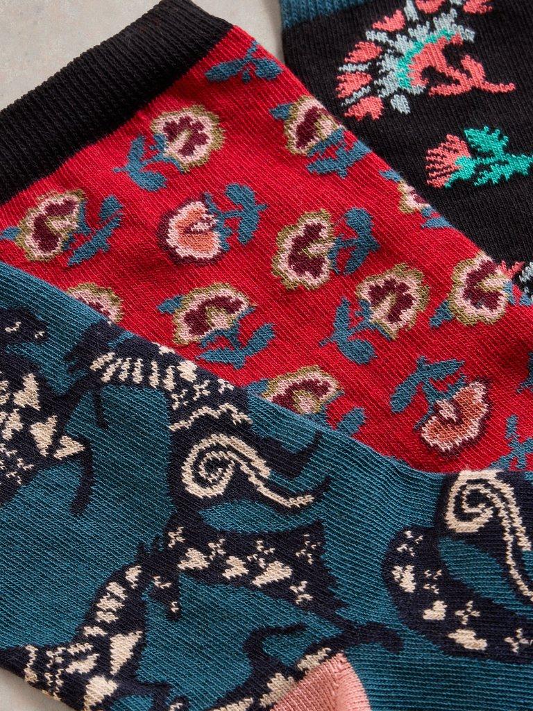 3PK Floral Ankle Sock in TEAL MLT - FLAT DETAIL