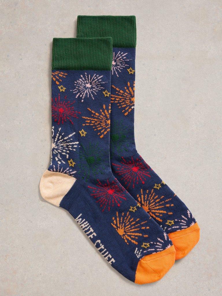 Celebration Sock in a Cracker in NAVY MULTI - FLAT FRONT