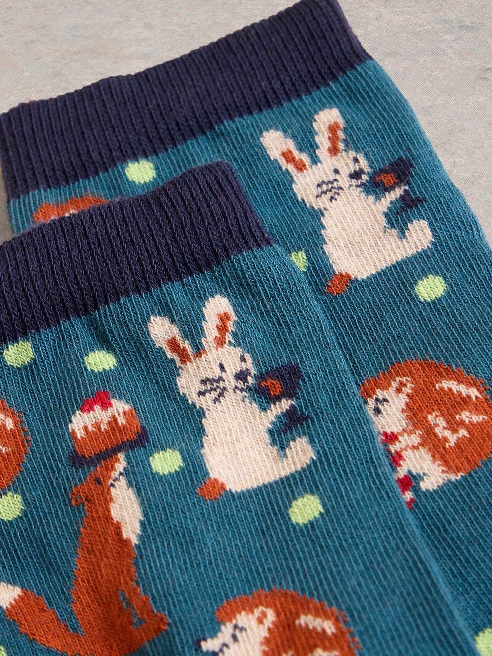 Animal Sock in a Cracker in TEAL MLT - FLAT DETAIL