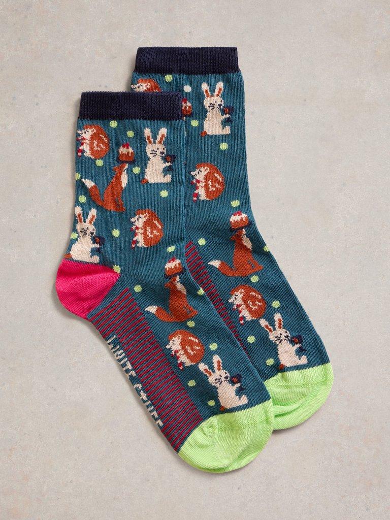 Animal Sock in a Cracker in TEAL MLT - FLAT FRONT