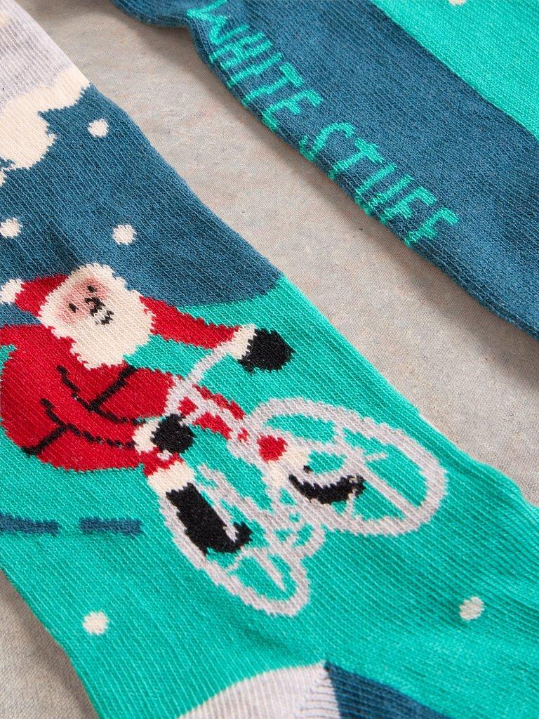 Cycling Santa in a Cracker in TEAL MLT - FLAT DETAIL