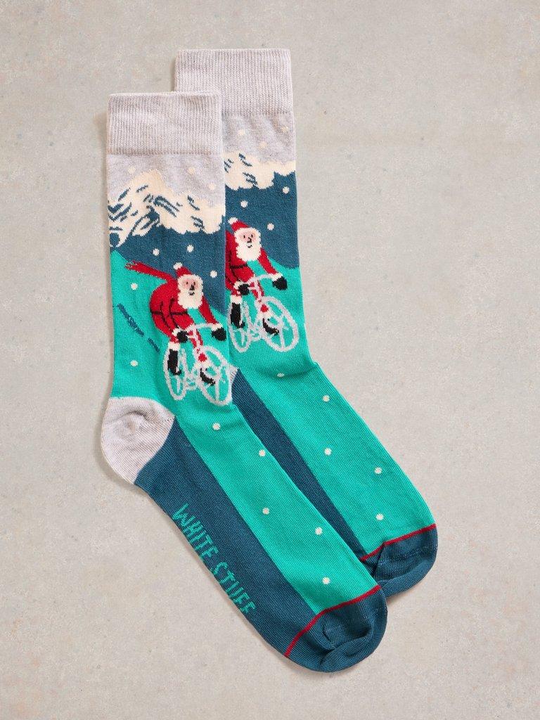 Cycling Santa in a Cracker in TEAL MLT - FLAT FRONT