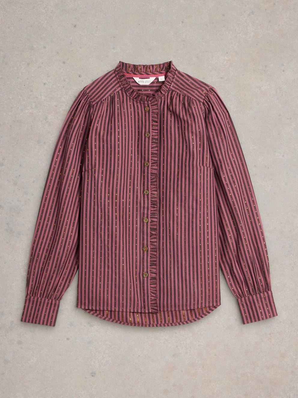 Aster Metallic Stripe Shirt in PLUM MLT - FLAT FRONT