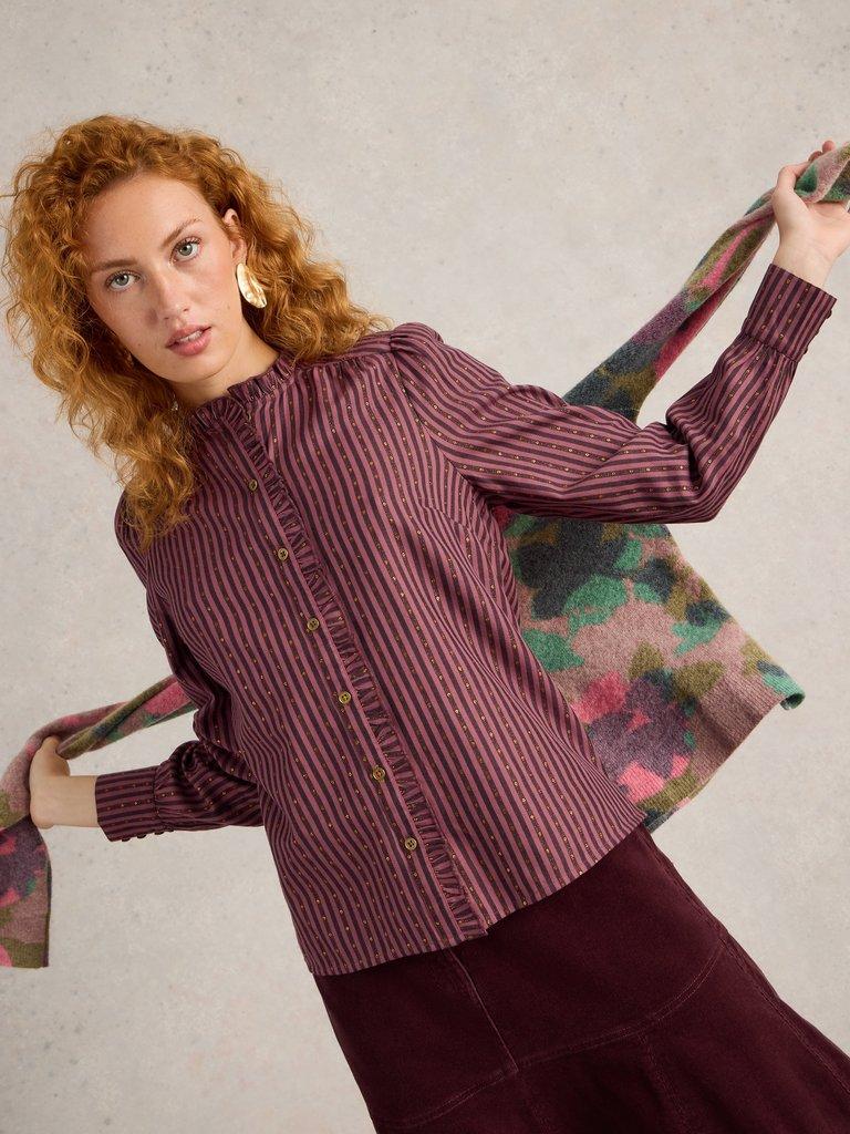 Aster Metallic Stripe Shirt in PLUM MLT - LIFESTYLE