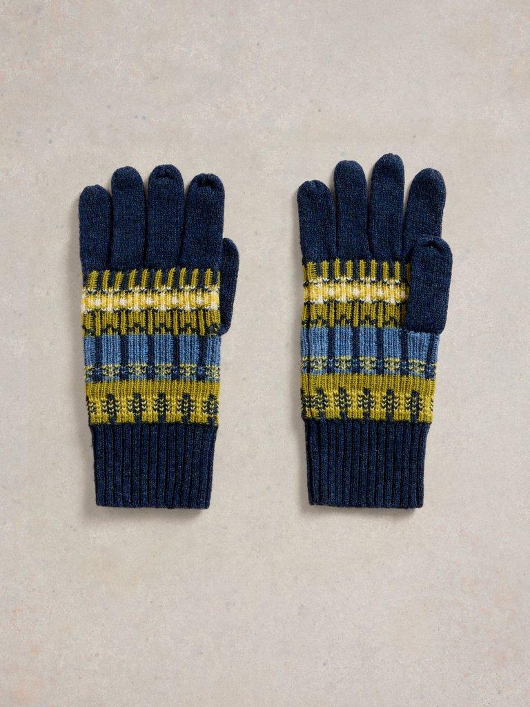 Rowan Fairisle Gloves in NAVY MULTI - FLAT DETAIL