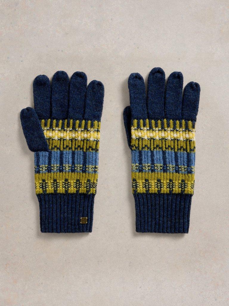 Rowan Fairisle Gloves in NAVY MULTI - FLAT FRONT