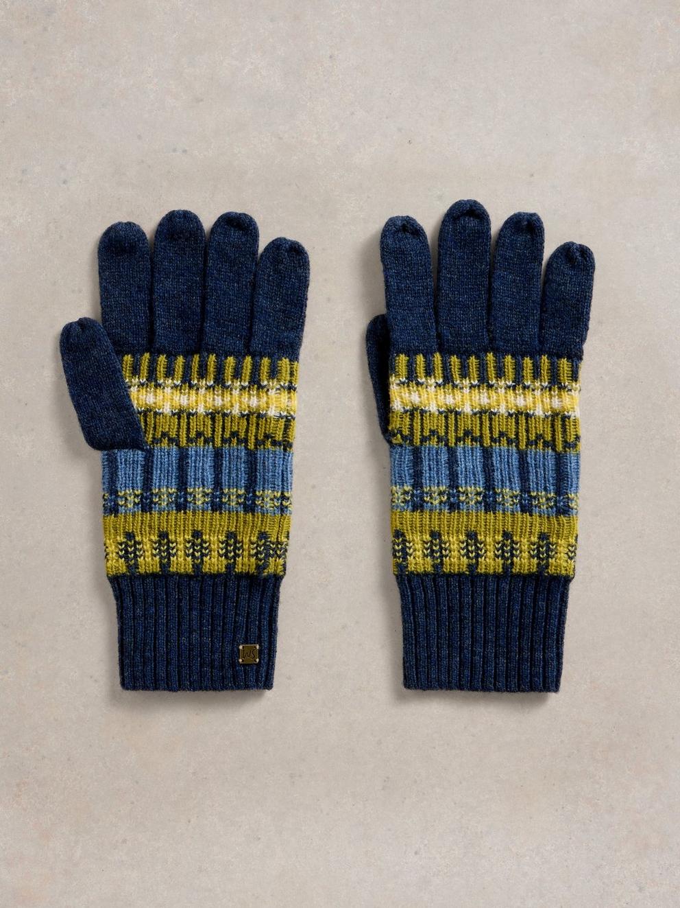 Rowan Fairisle Gloves in NAVY MULTI - FLAT FRONT