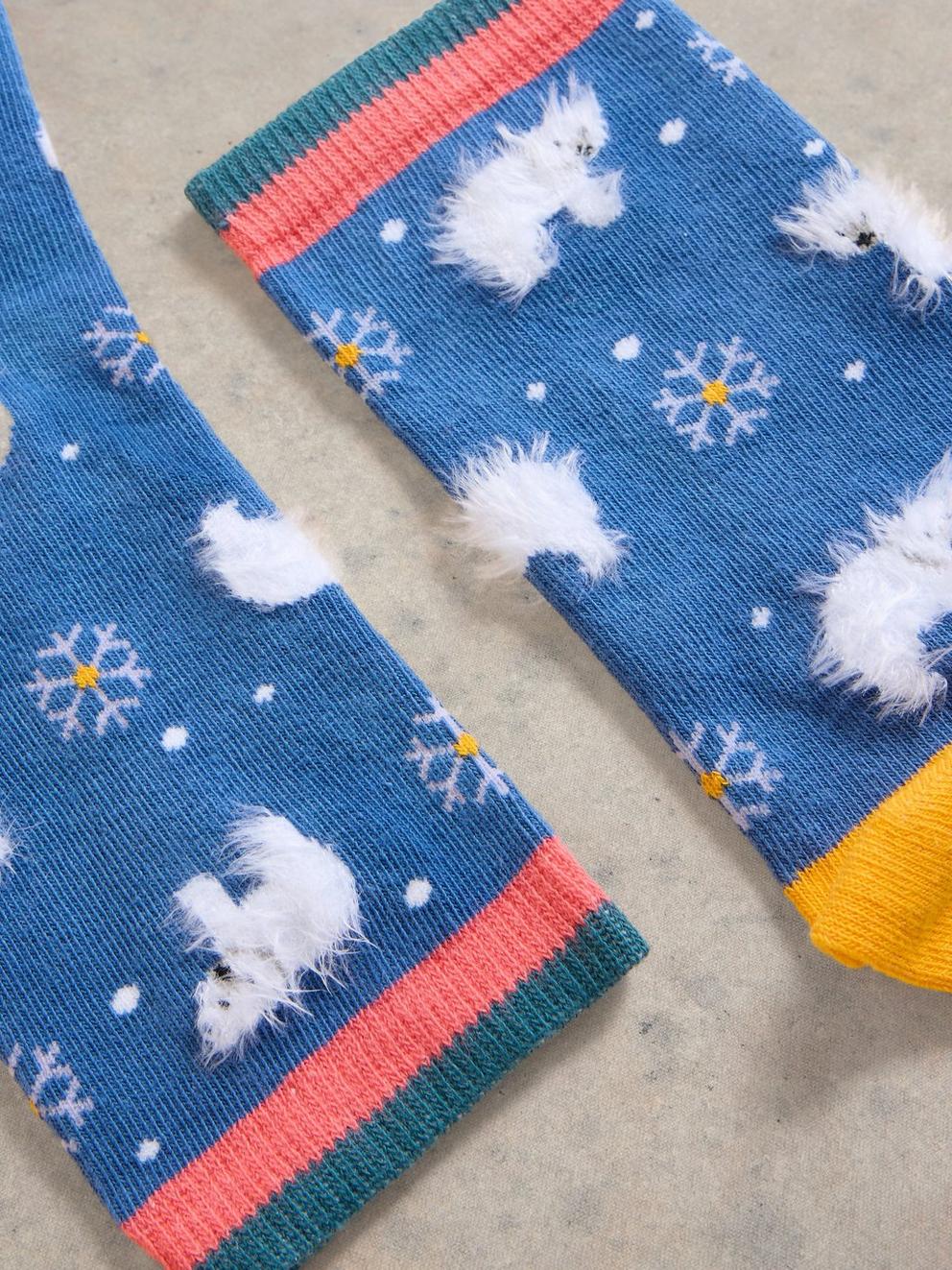 Fluffy Polar Bear Ankle Sock in BLUE MLT - FLAT DETAIL