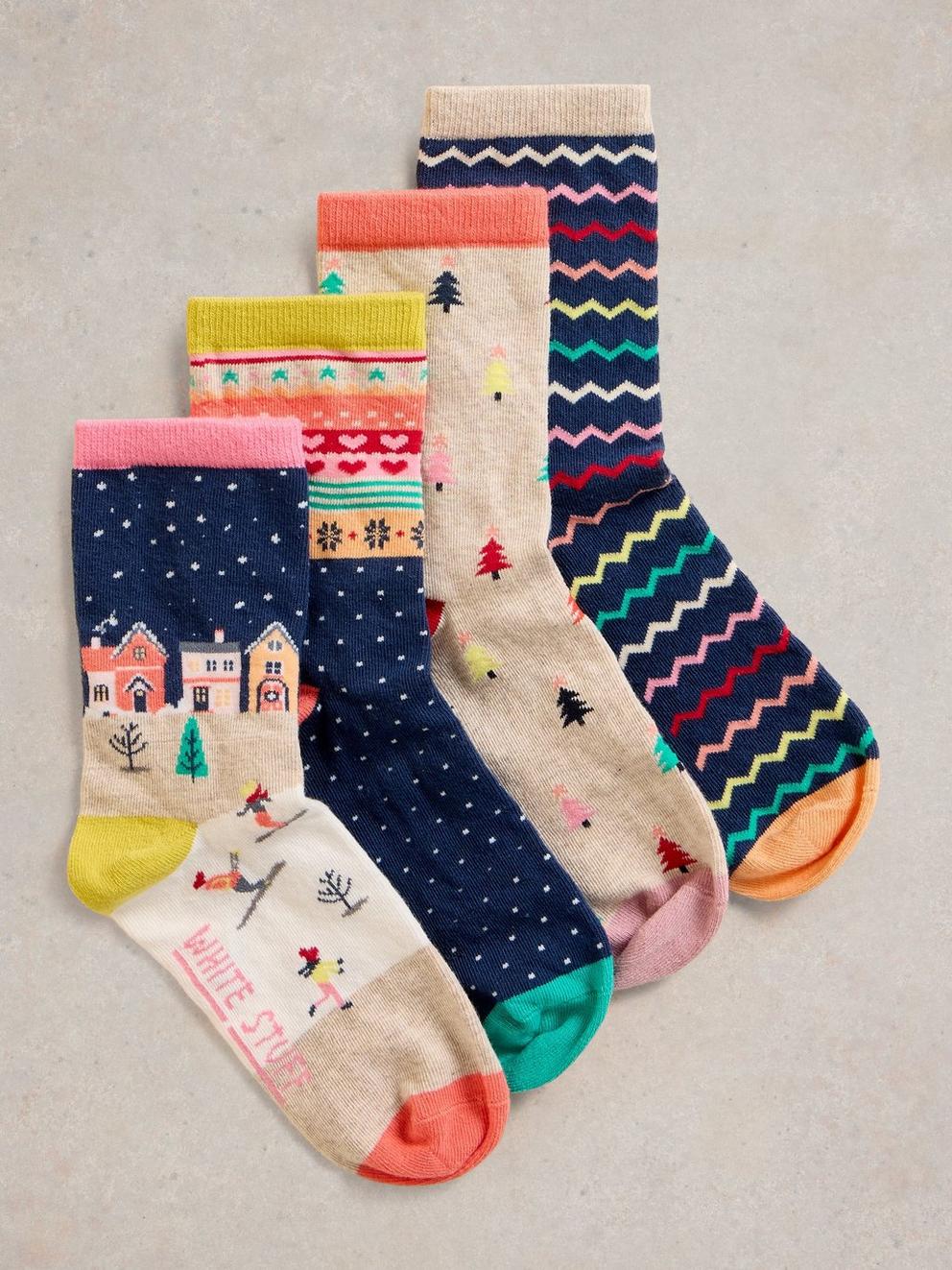 Christmas Ankle Socks 4 Pack in NAVY MULTI - FLAT FRONT