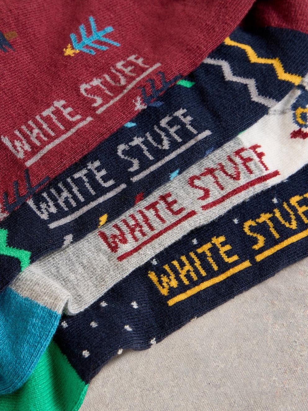 4 Pack Christmas Ankle Socks in NAVY MULTI - FLAT DETAIL