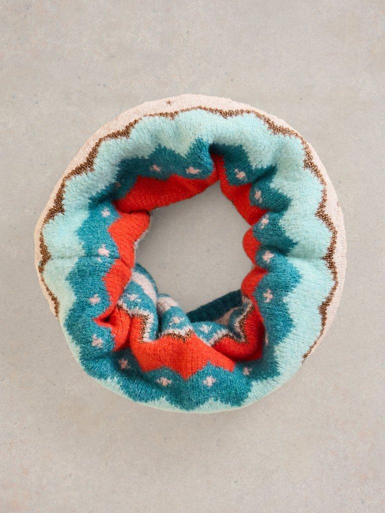 Zig Zag Fairisle Snood in TEAL MLT - FLAT DETAIL