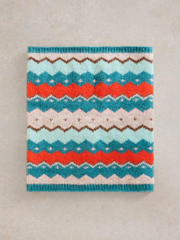 Zig Zag Fairisle Snood in TEAL MLT - FLAT FRONT