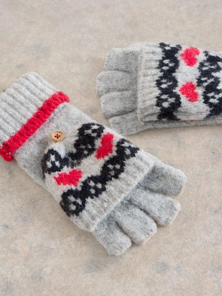 Heart Fairisle Flip Mitt in GREY MLT - FLAT DETAIL