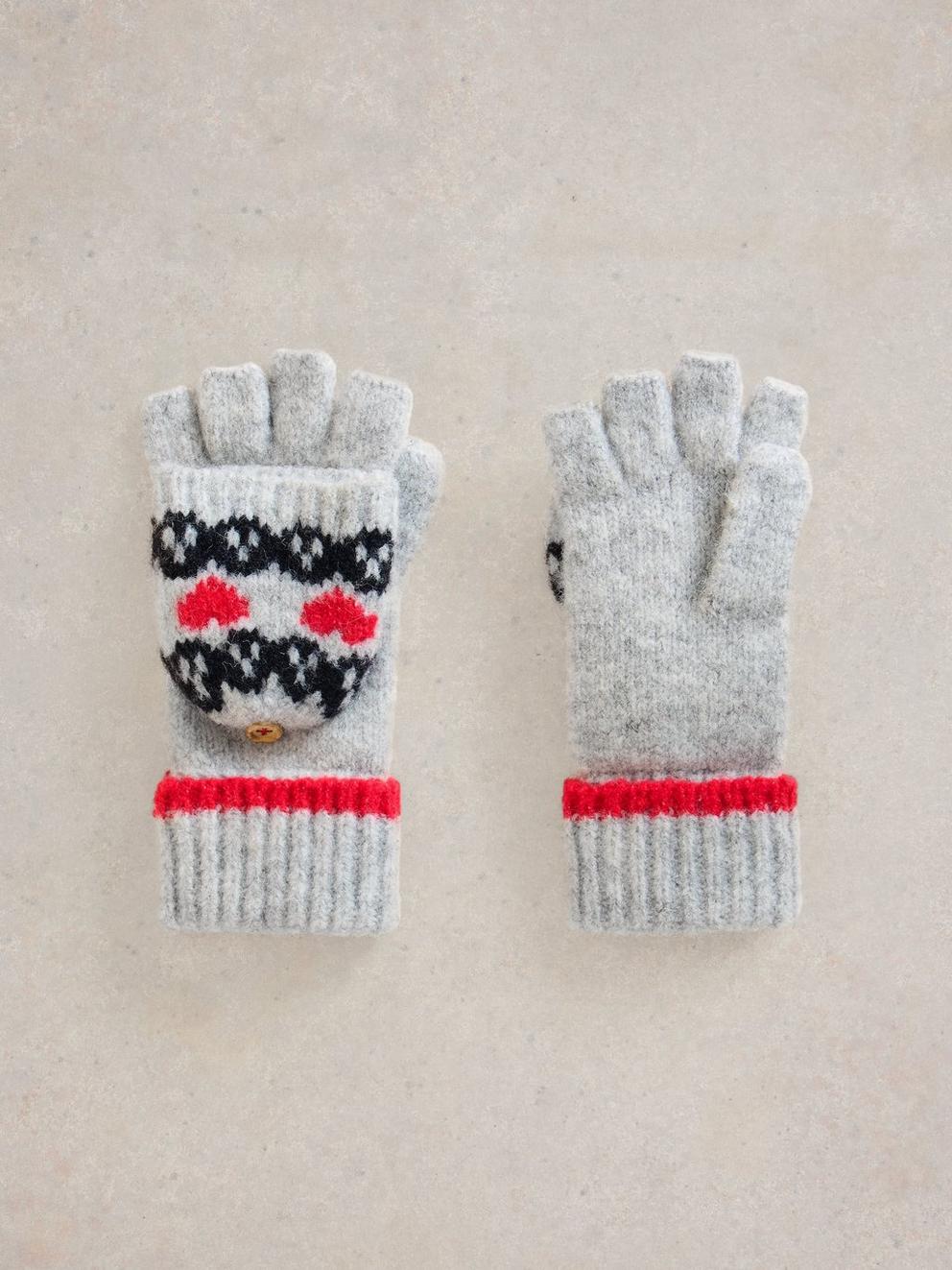 Heart Fairisle Flip Mitt in GREY MLT - FLAT FRONT