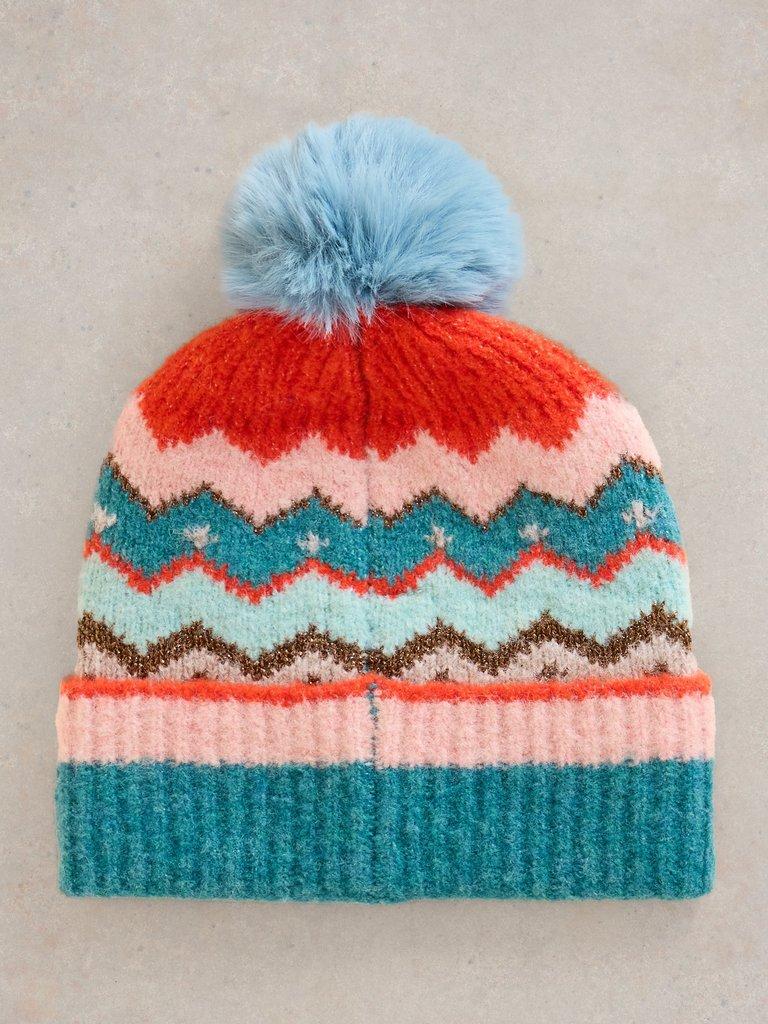 Zig Zag Fairisle Beanie in TEAL MLT - FLAT DETAIL