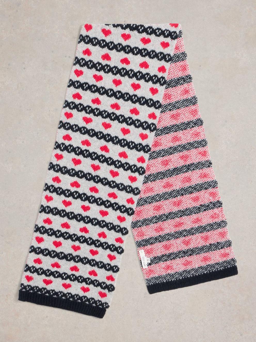 Heart Fairisle Scarf in GREY MLT - FLAT BACK