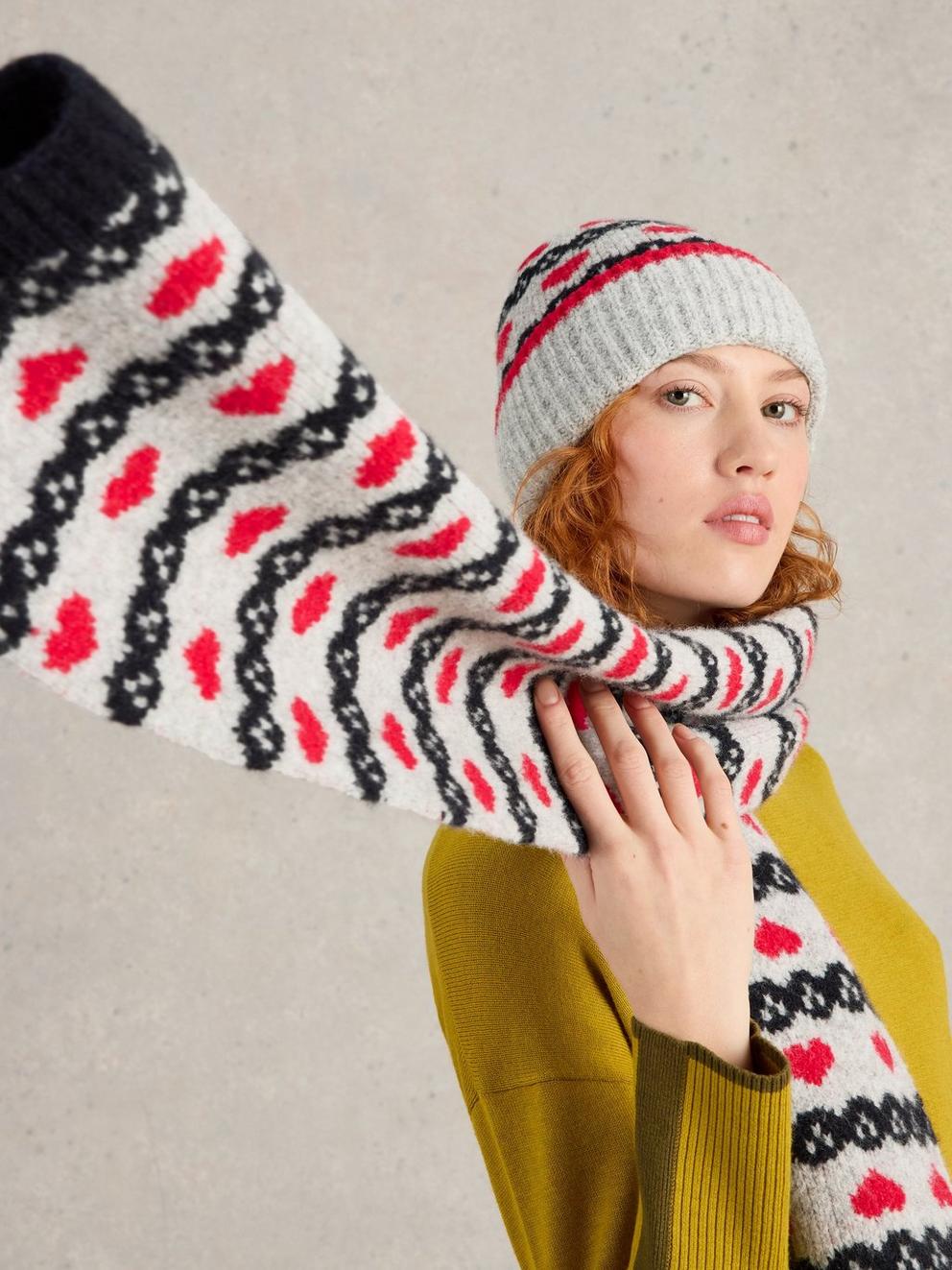 Heart Fairisle Scarf in GREY MLT - LIFESTYLE