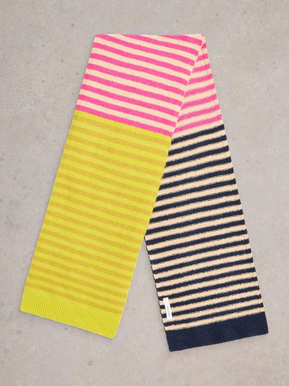 Stripe Knitted Scarf in YELLOW MLT - FLAT BACK