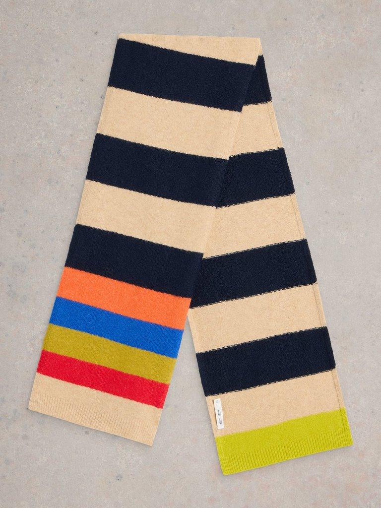 Colourblock Stripe Knit Scarf in NAVY MULTI - FLAT BACK