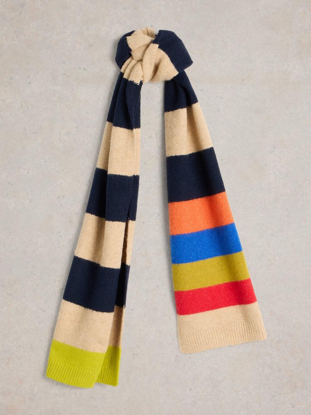 Colourblock Stripe Knit Scarf in NAVY MULTI - FLAT FRONT